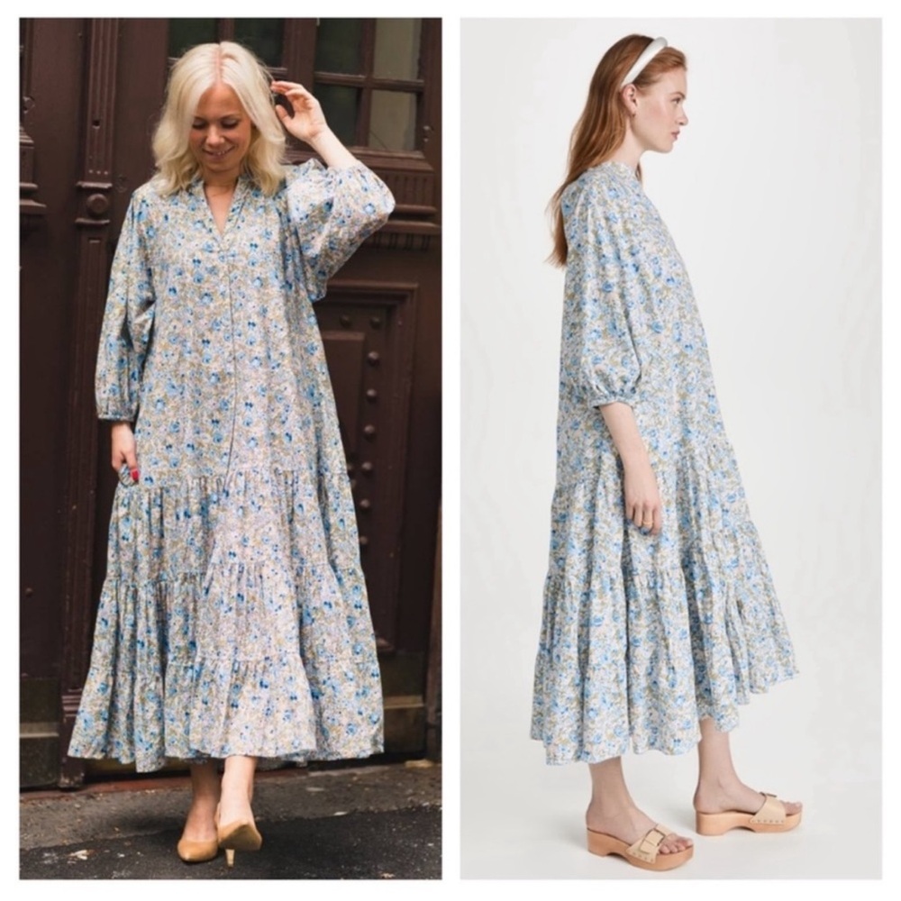 byTiMo cream pink floral print long sleeve button up poplin maxi dress - Picture 14 of 16